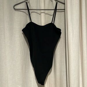 OPEN Edit Ribbed Thong Bodysuit Black